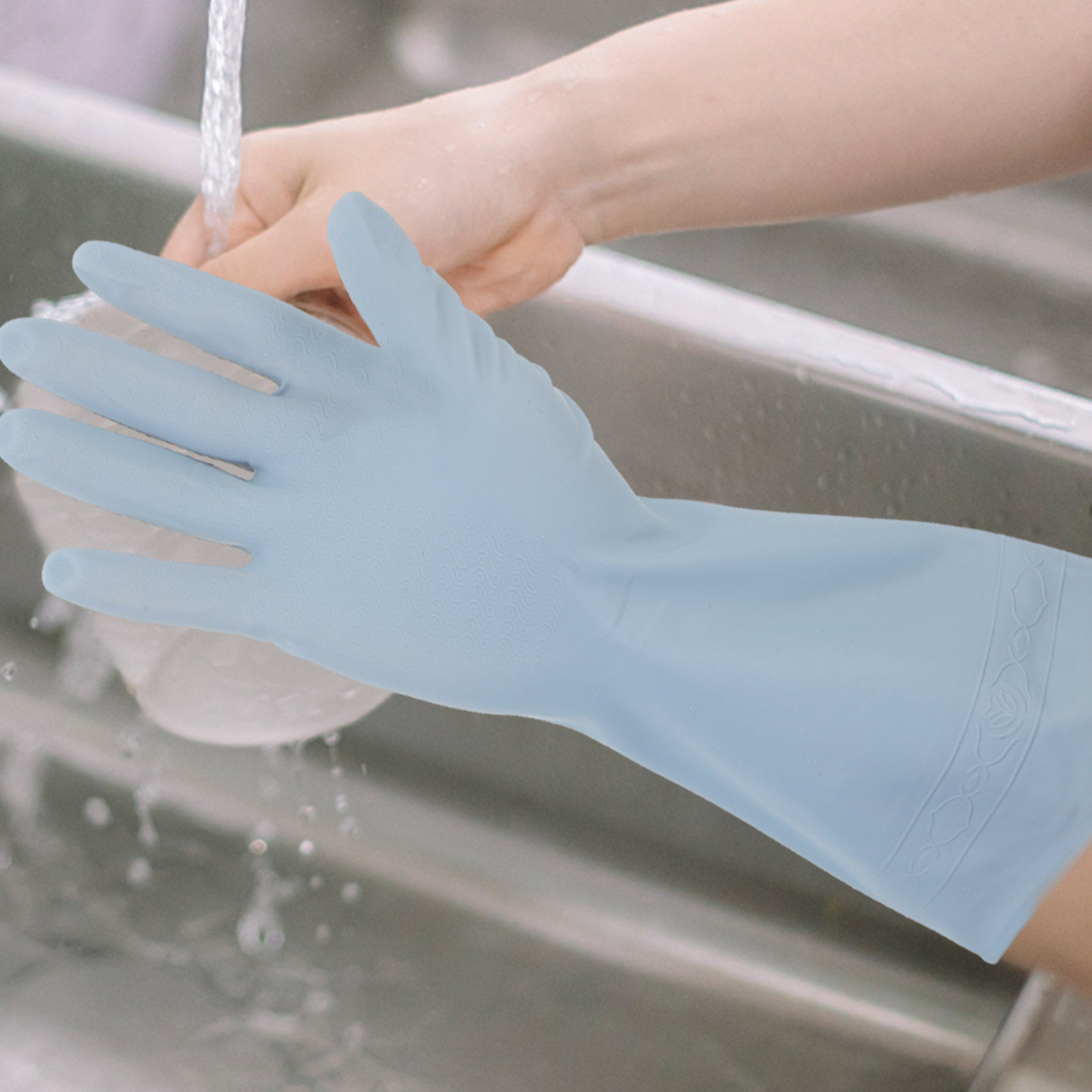 ถุงมือยางสำหรับล้างจานแบบยาว 3 - Dish Glove Rubber บทวิจารณ์และราคา